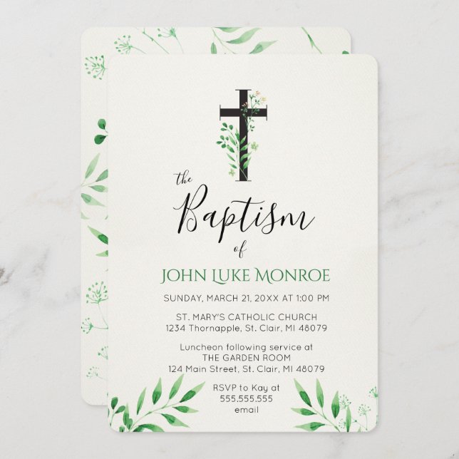 Baptism - Botanical Invitation (Front/Back)