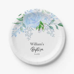Baptism Boy Blue Floral  Paper Plates