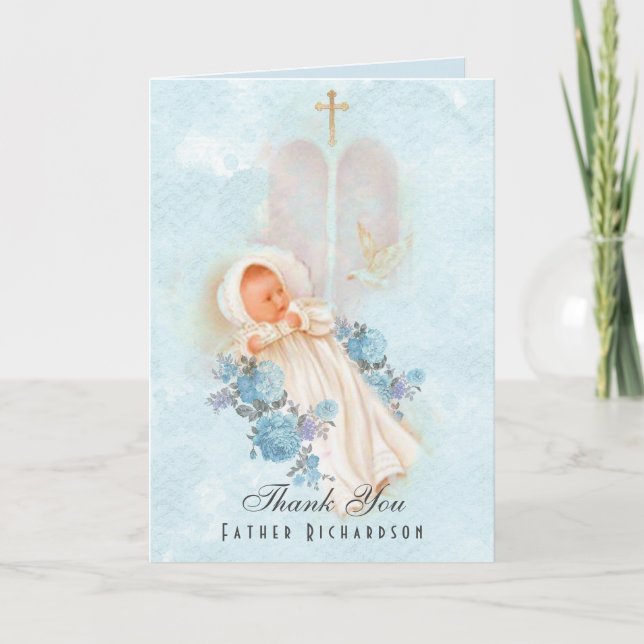 Baptism Boy Christening Thank You for Priest Card (Front)