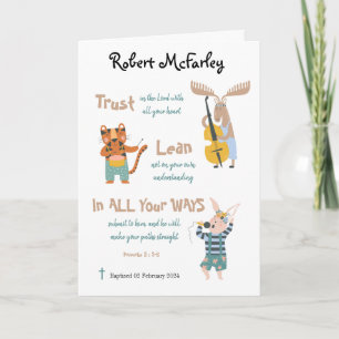 Baptism Boy Cute Musical Animals With Bible Verse Card