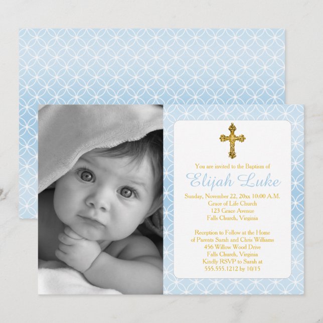 Baptism | Boy Eternity Rings Gold Cross Photo Invitation (Front/Back)