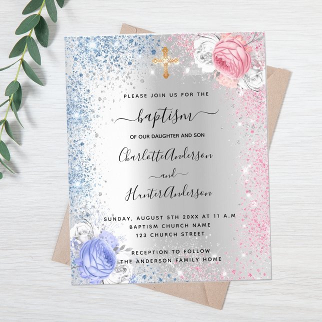 Baptism boy girl blue pink budget invitation flyer (Creator Uploaded)