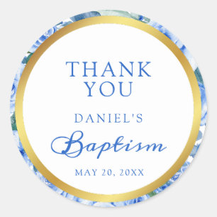 Baptism Boy Modern Rose Dusty Blue Thank You Classic Round Sticker
