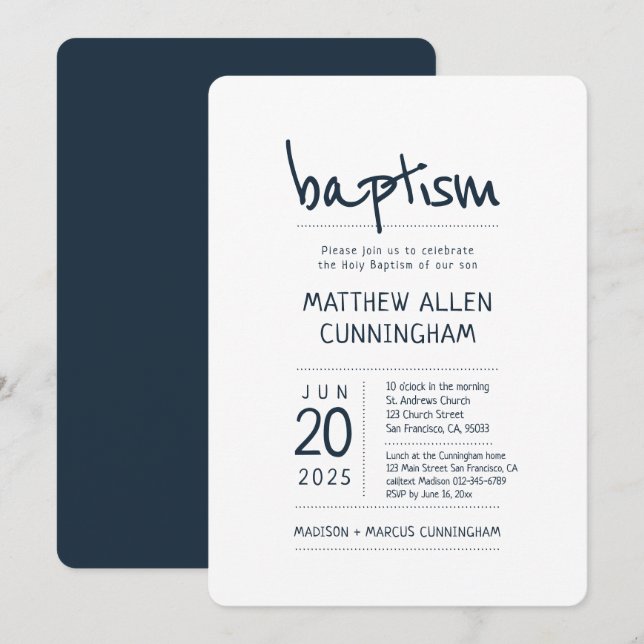 Baptism Boy | Modern + Simple Invitation (Front/Back)