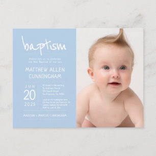 Baptism Boy   Modern + Simple Photo Invitation Postcard