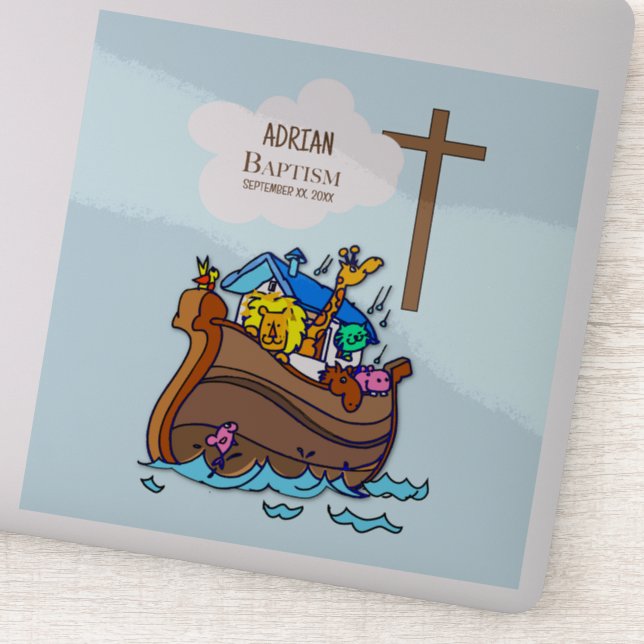 Baptism Boy Noah's Ark, Cute Animals Personalised (Detail)