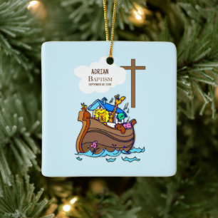 Baptism Boy Noah's Ark, Cute Animals Personalised Ceramic Ornament