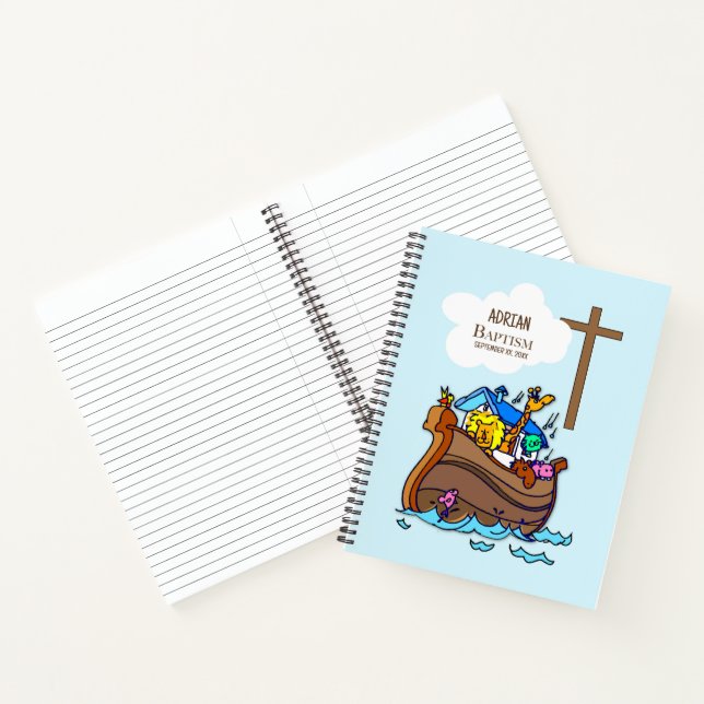 Baptism Boy Noah's Ark, Cute Animals Personalised Notebook (Inside)