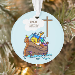 Baptism Boy Noah's Ark, Cute Animals Personalised Ornament