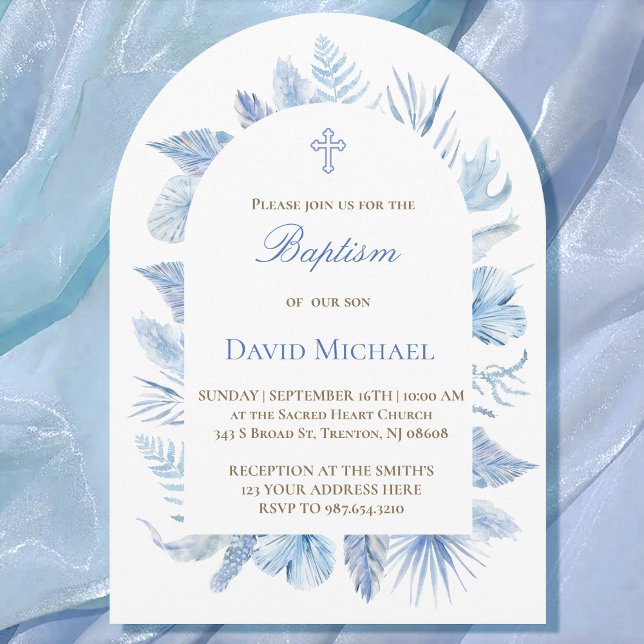 Baptism boy pastel blue foliage invitation (Creator Uploaded)