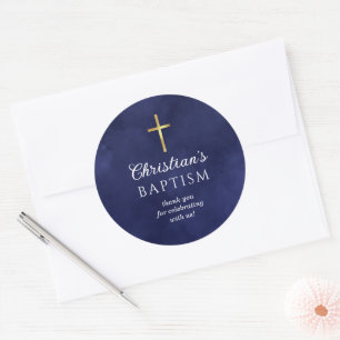 Baptism Boy Royal Blue Thank You Classic Round Sticker