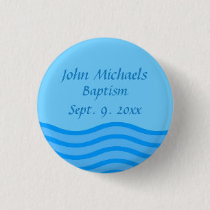 Baptism button with name and date  water graphic