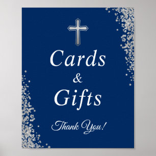 Baptism Cards & Gifts Silver Glitter Navy Blue Poster