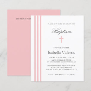 BAPTISM Chic Vertical Striped pastel Pink Cross