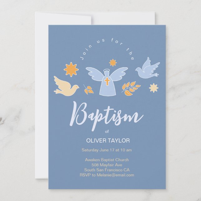 Baptism Christening Angel and Dove Invitation (Front)