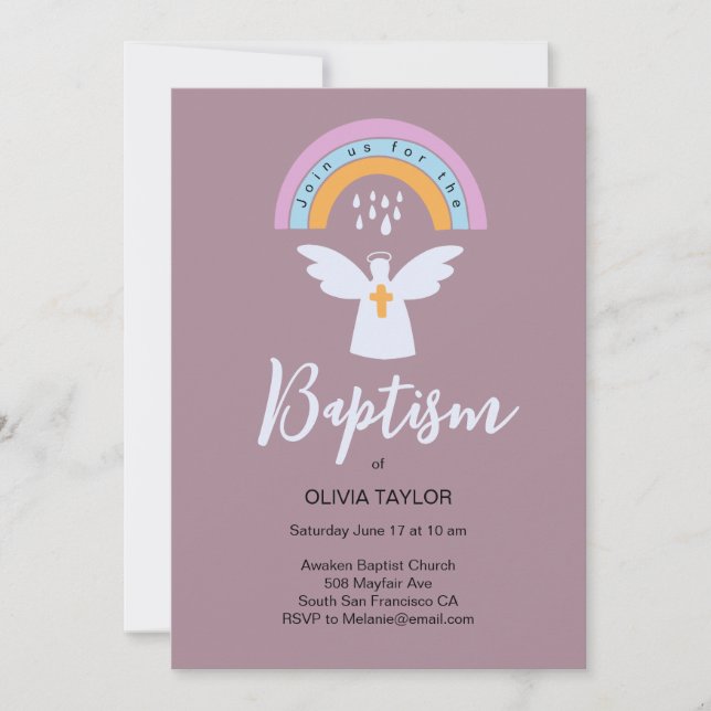 Baptism Christening angel and rainbow Invitation (Front)