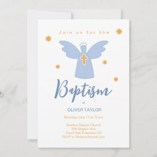 Baptism Christening Angel and Stars Invitation