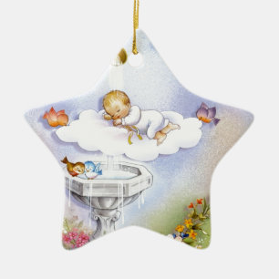 Baptism christening baby ceramic tree decoration