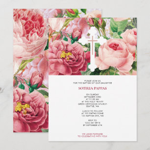 Baptism Christening Baptism Girl Pink Roses Invitation