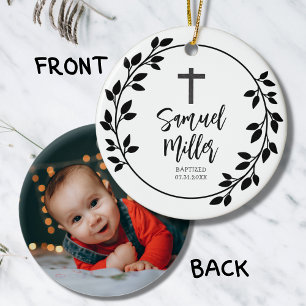 Baptism Christening Black Leaves Ceramic Tree Decoration