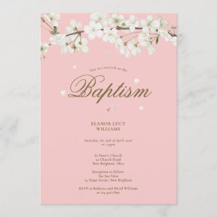 Baptism Christening Blossom Floral Blush Pink Invitation