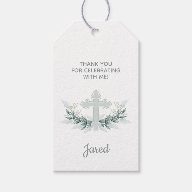 Baptism, Christening Blue Cross Favour Gift Tag (Front)