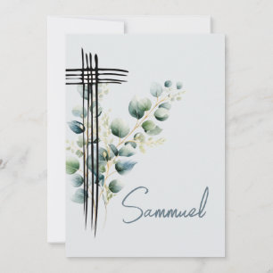 Baptism Christening Boy Modern Blue Cross Invitation