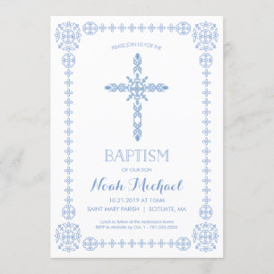 Baptism, Christening Boys Invitation Elegant Cross