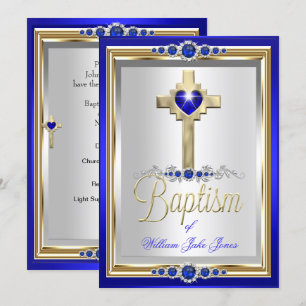 Baptism Christening Boys or Girls Cross Blue Pearl Invitation