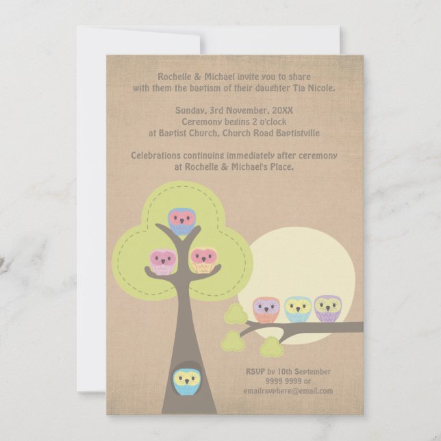 Baptism Christening Ceremony Cute Owls Invitation (Front)