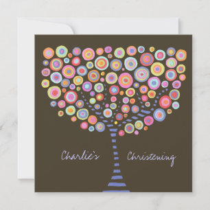 Baptism Christening Circle Tree Retro Invitation