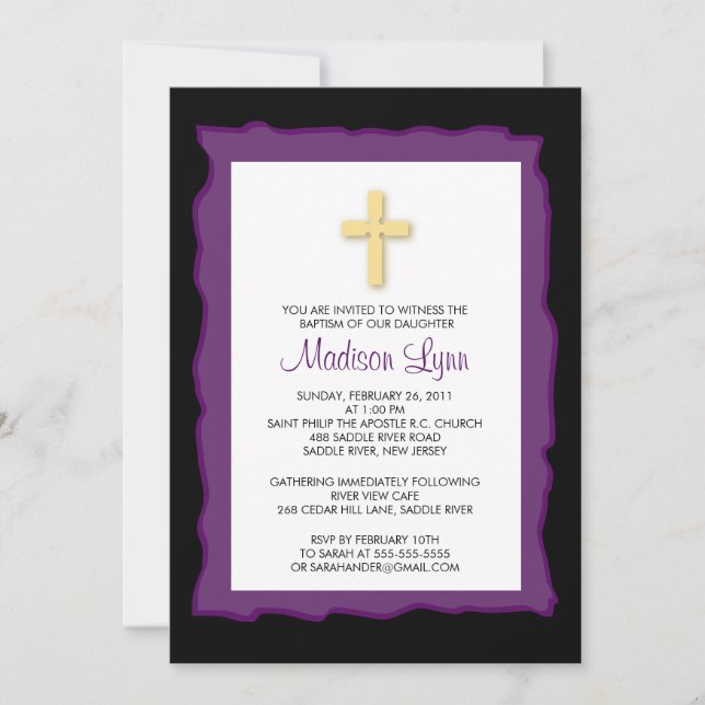 Baptism Christening Communion Invitations Purple (Front)