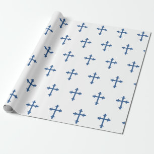 Baptism Christening Cross Confirmation Boy Blue Wrapping Paper