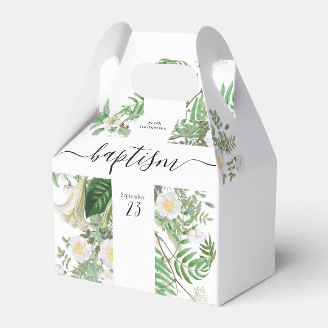 Baptism Christening Cross Greenery Gender Neutral Favour Box (Front Side)
