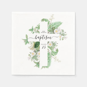 Baptism Christening Cross Greenery Gender Neutral  Napkin