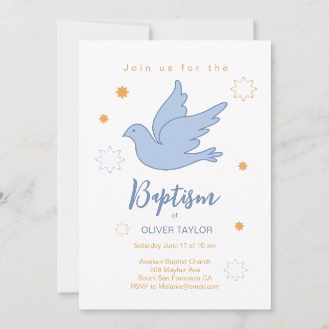 Baptism Christening Dove and Stars Invitation (Front)