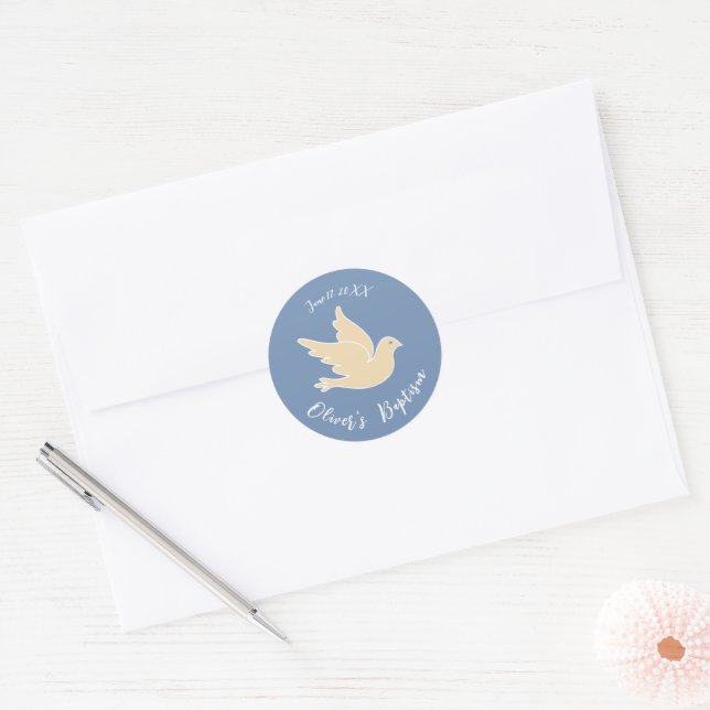 Baptism Christening Dove Classic Round Sticker (Envelope)