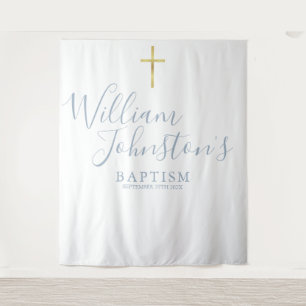 Baptism Christening Dusty Blue Photo Backdrop Tapestry