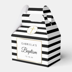 Baptism Christening Elegant Black Stripe Gold Favour Box