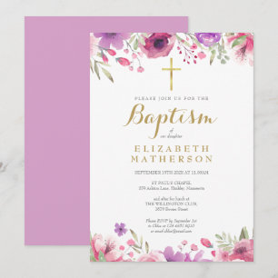 Baptism Christening Elegant Pink Rose Floral Invitation