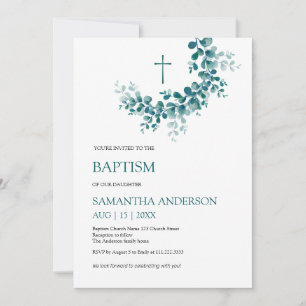 Baptism Christening Eucalyptus Greenery Minimalist Invitation