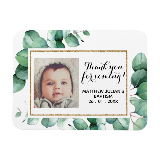 Baptism Christening Eucalyptus Greenery THANK YOU  Magnet (Horizontal)
