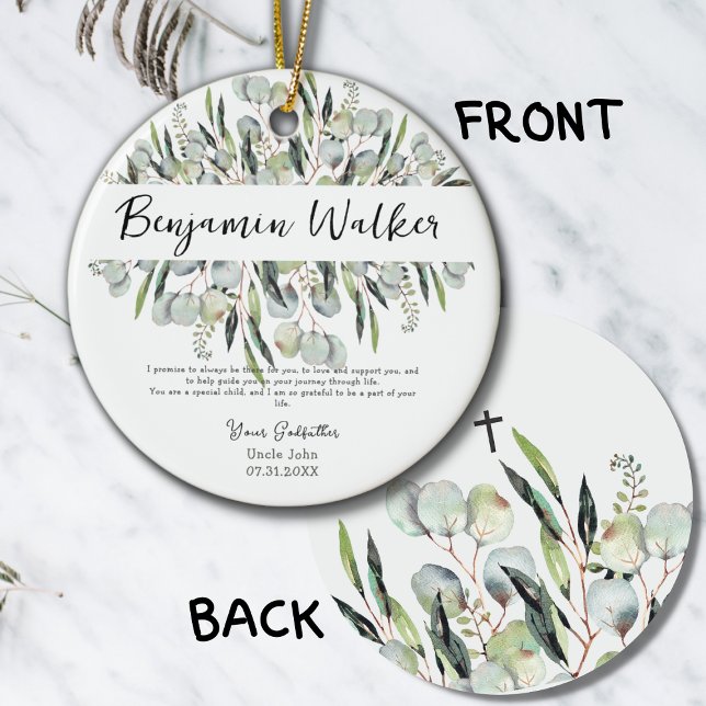 Baptism Christening Eucalyptus Leaves Godfather Ceramic Tree Decoration (Creator Uploaded)