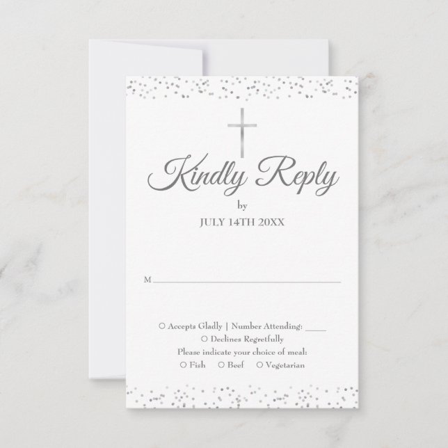 Baptism Christening First Holy Communion Silver RSVP Card (Front)