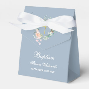 Baptism Christening Floral Garland Dusty Blue Favour Box