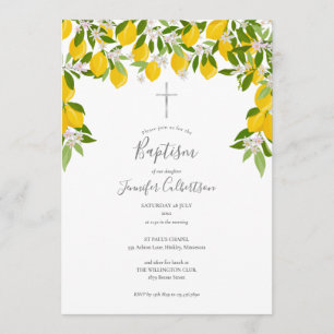 Baptism Christening Floral Lemons Invitation