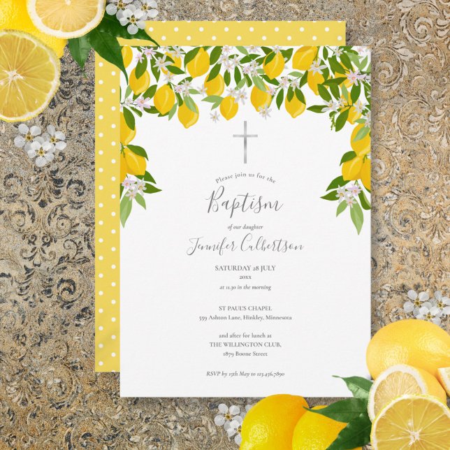 Baptism Christening Floral Lemons Invitation (Baptism Christening Floral Lemons Invitation)
