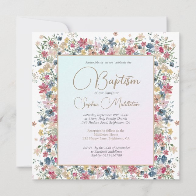 Baptism Christening Floral Religious Modern Invitation (Front)