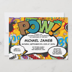 Baptism Christening Fun Modern Comic Book Invitation