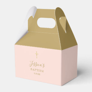 Baptism Christening Gold Cross Blush Pink Favour Box